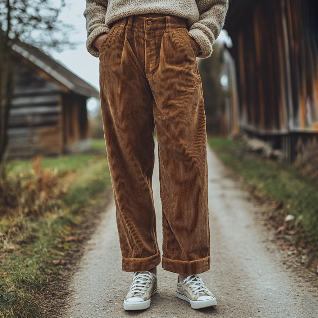 Women's Loose Corduroy Casual Trousers, Simple And Comfortable Straight Trousers