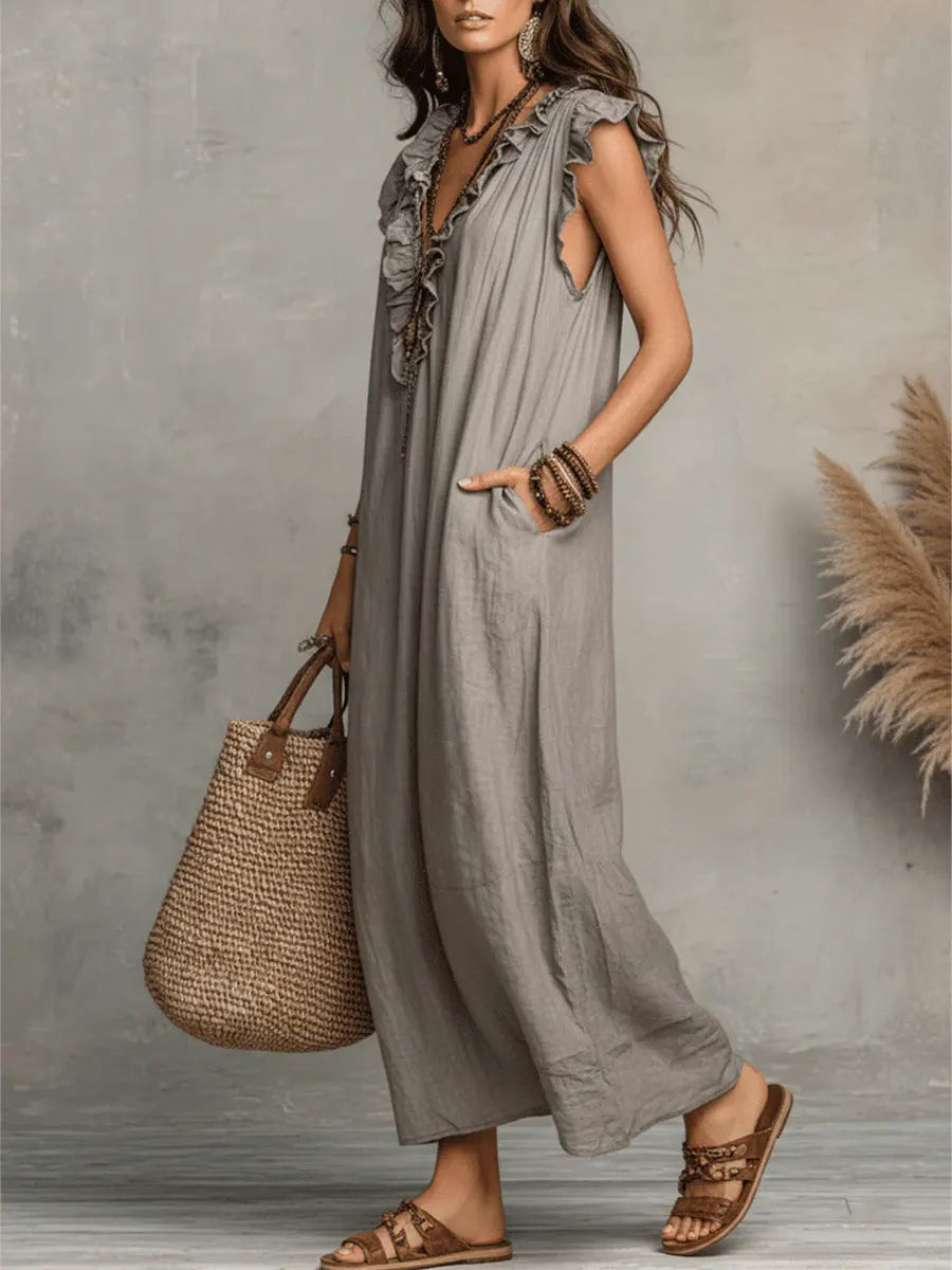 Women's Solid Color Ruffled Art Casual Fashion Cozy Dress