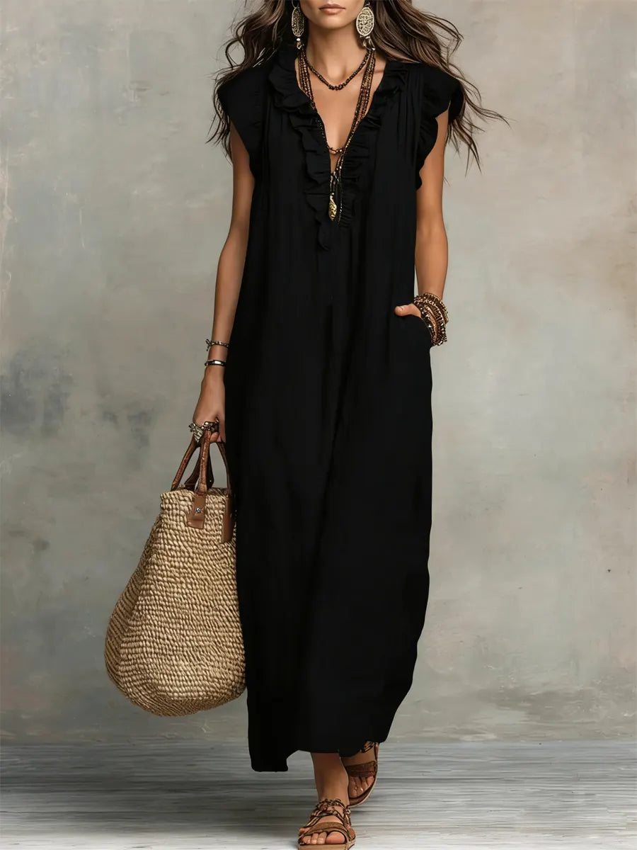 Women's Solid Color Ruffled Art Casual Fashion Cozy Dress