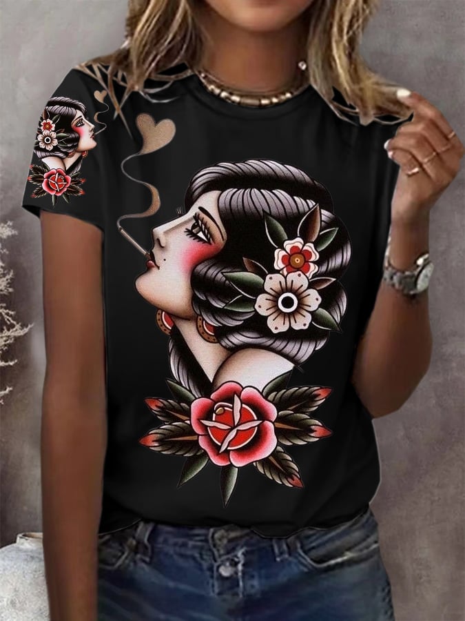 Women's Retro Western Print Casual T-Shirt