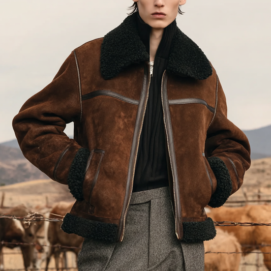 Women's Vintage Rustic Elegance: Brown Shearling Jacket