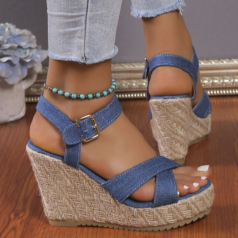 Classic Cross Strap Wedge Sandals