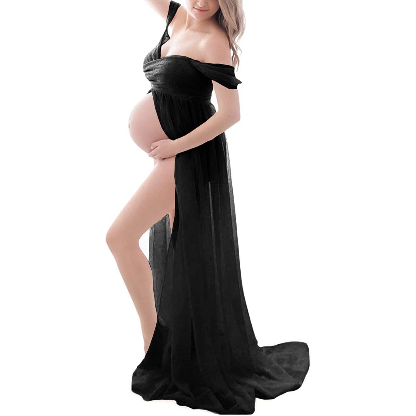 Maternity Photo Shoot Off Shoulder Chiffon Trailing Maxi Dress