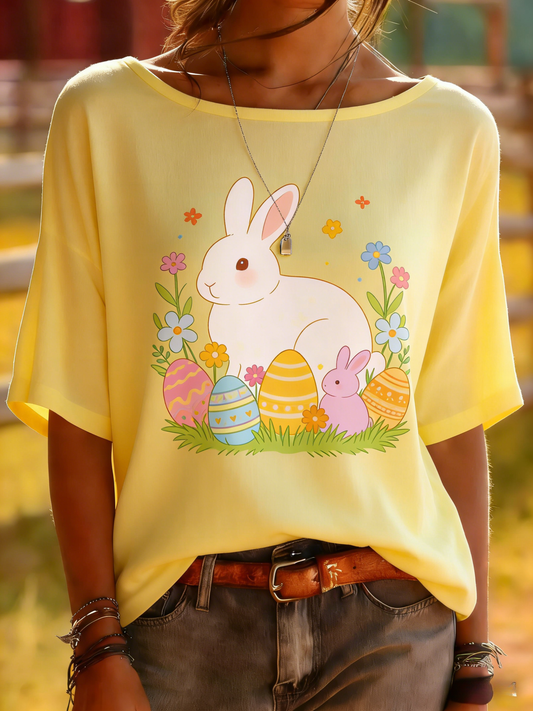 Yellow Easter Bunny Garden Print Top - Spring Holiday Tee