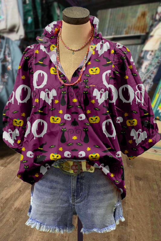 Halloween Print Puff Sleeve Top