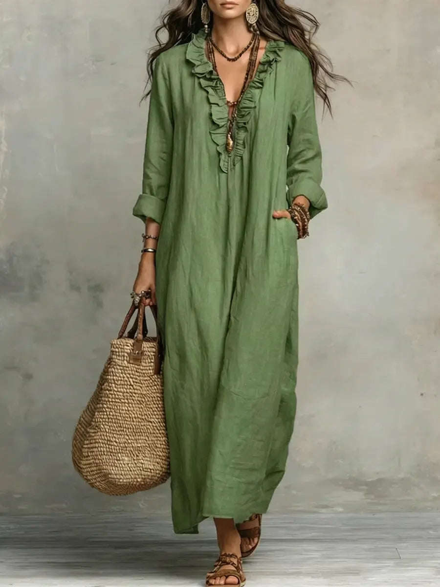 Women's Solid Color Ruffled Art Casual Fashion Cozy Dress