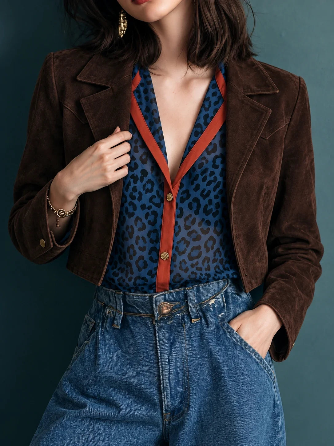 Suede-Look Cropped Lapel Jacket