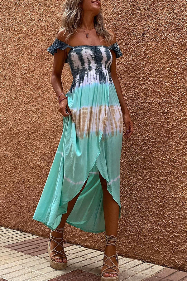 Off In Paradise Tie-dye Smocked Slit Maxi Dress