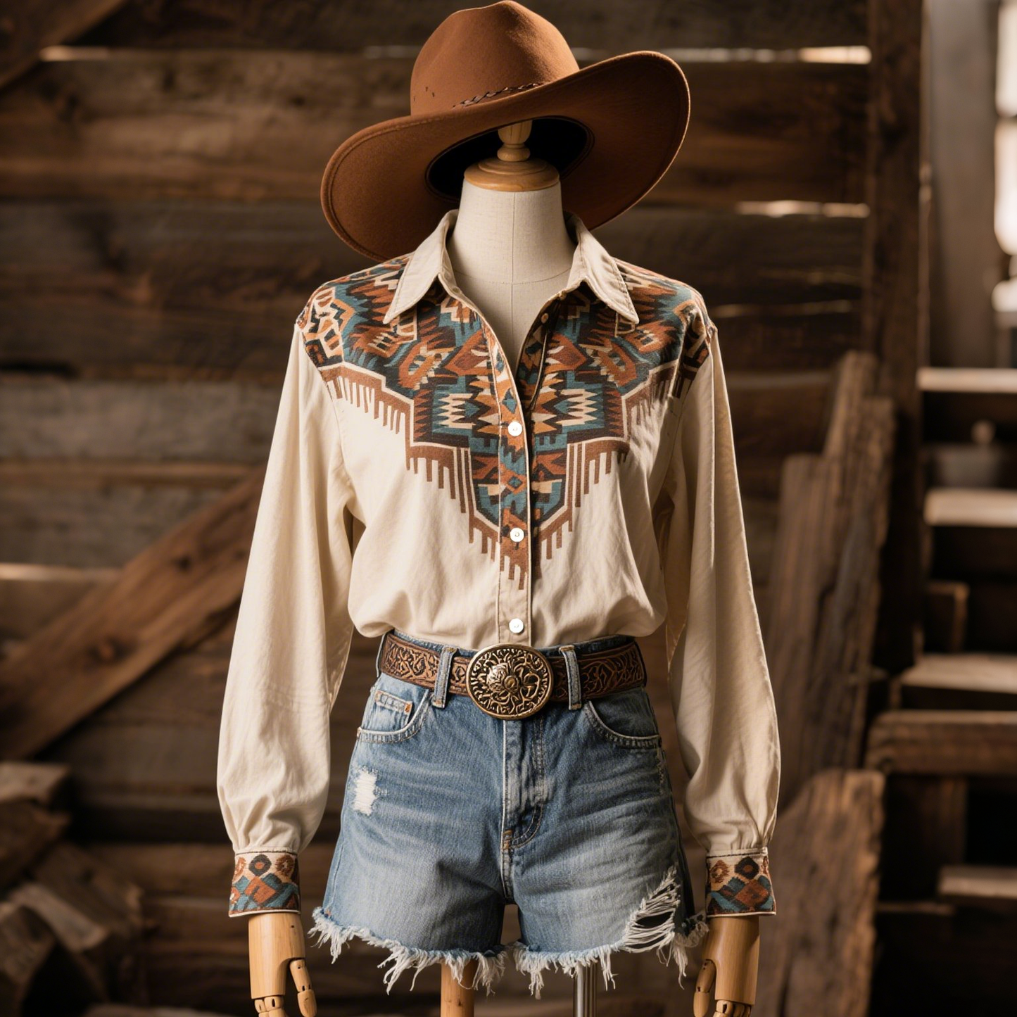 Women's Vintage Western Floral Long Sleeve Shirt