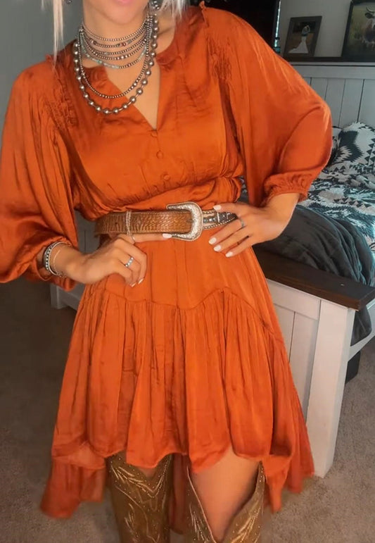 Women's Long Sleeves Casual Ruffle Hem Maxi Dress