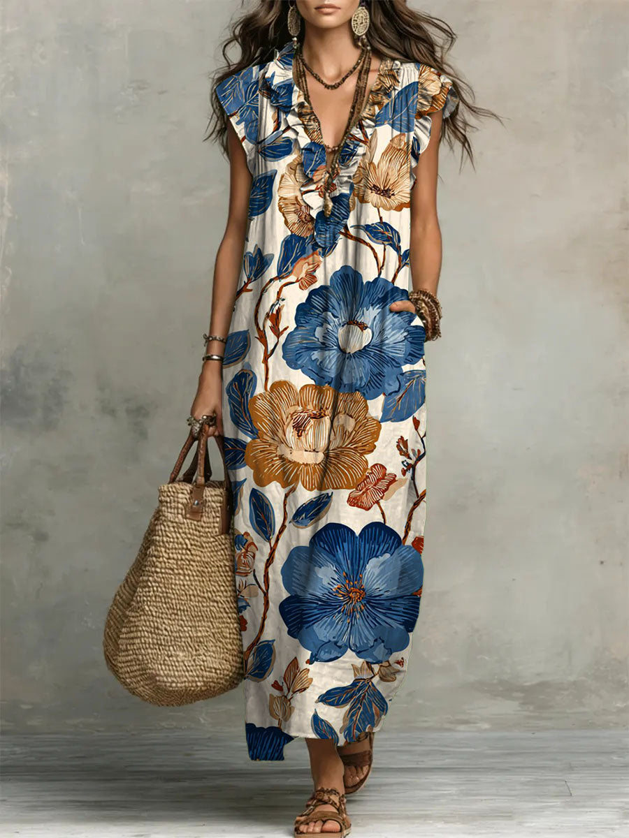 Women's Ruffled Floral Print Casual Dress