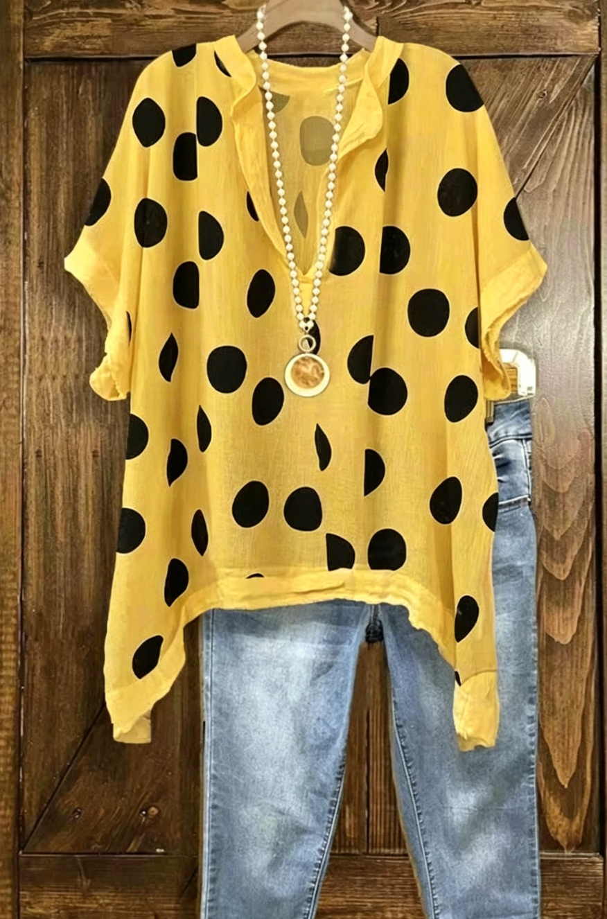 Women's summer new short-sleeved big polka-dot V-neck T-shirt top