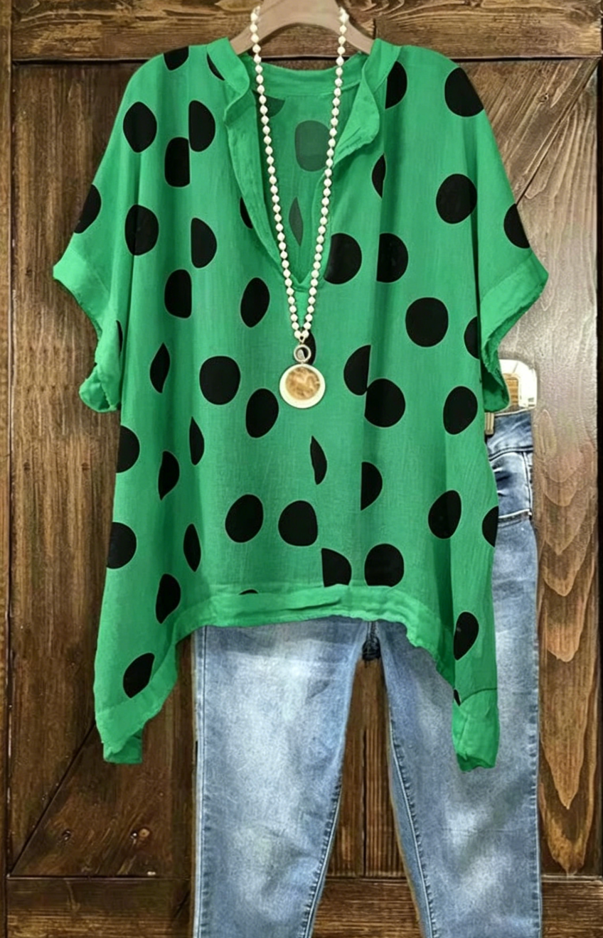Women's summer new short-sleeved big polka-dot V-neck T-shirt top