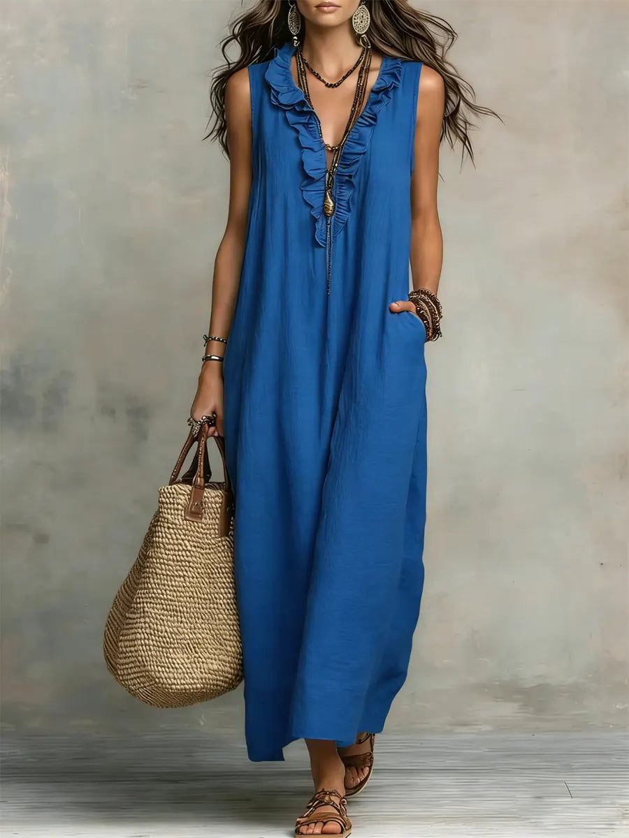 Women's Solid Color Ruffled Art Casual Fashion Cozy Dress