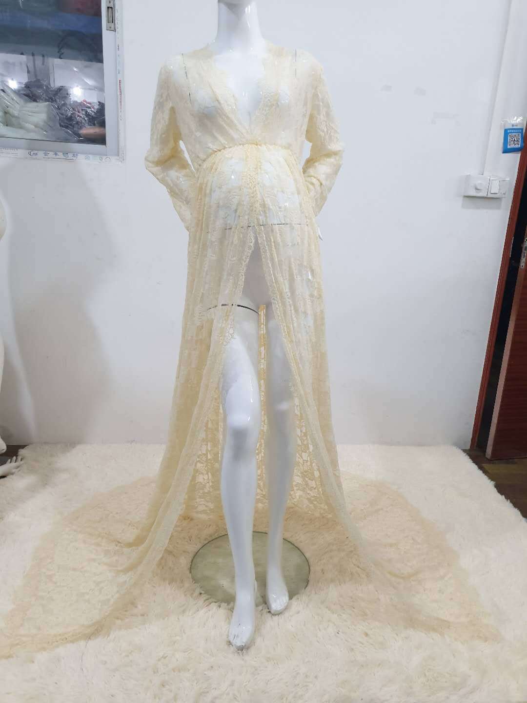Maternity Photo Shoot Lace Sheer Open Front Maxi Robe