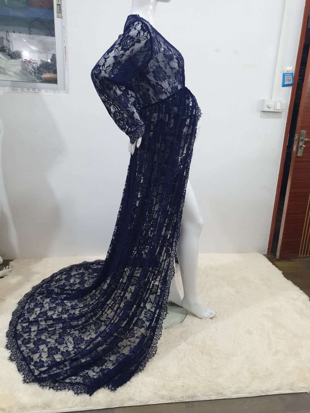 Maternity Photo Shoot Lace Sheer Open Front Maxi Robe