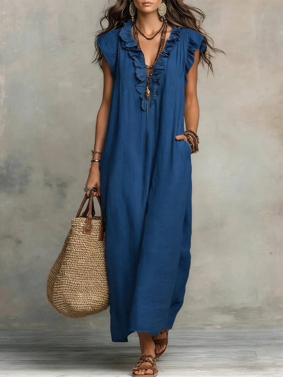 Women's Solid Color Ruffled Art Casual Fashion Cozy Dress
