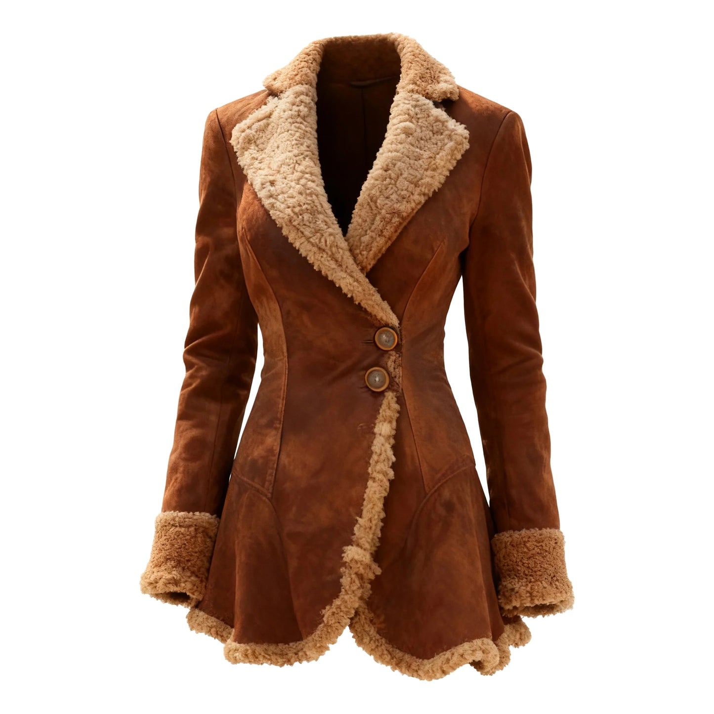 Women's Retro Curved Hem Lambswool Lapel Mid-Length Jacket Top