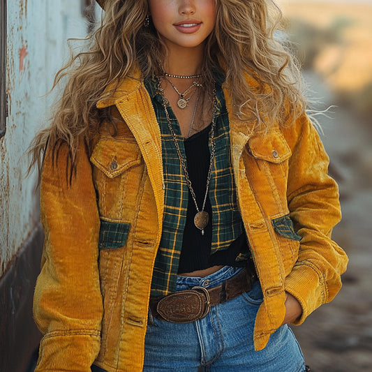 Vintage Western Cowgirl Corduroy Lapel Jacket