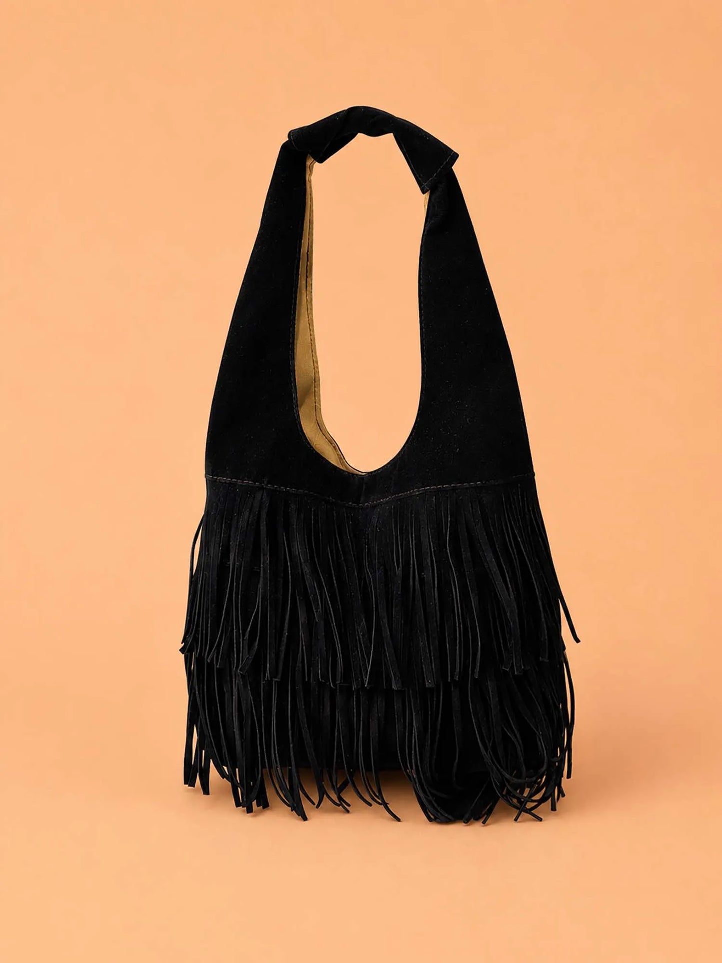 Boho Fringe Faux Suede Hobo Bag