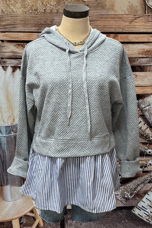 Fashion Striped Patchwork Textured Hoodie