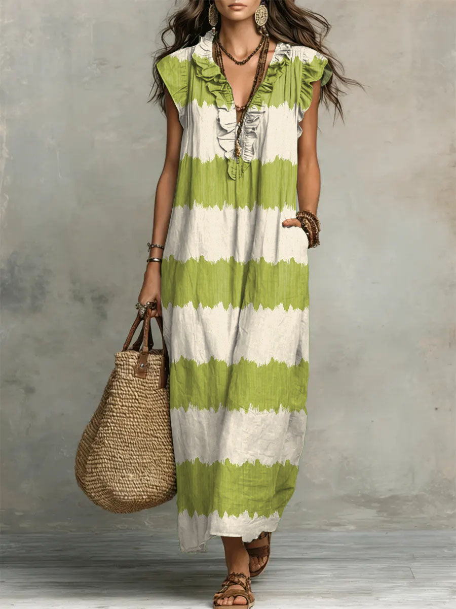 Women's Stripe Print Casual Ruffled Stylish Dress