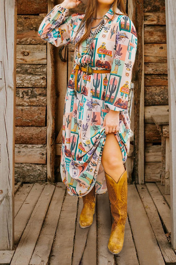 Vintage Cowgirl Printed Dress