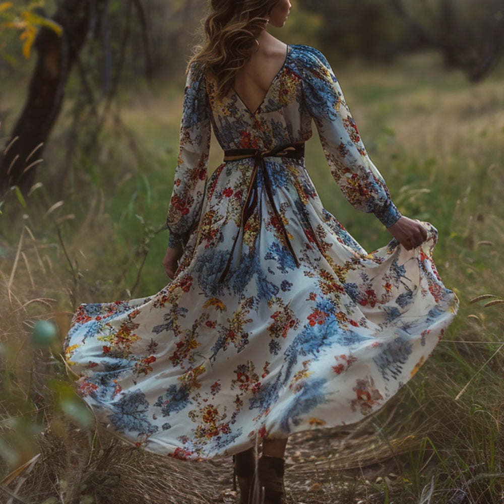 Ladies Rural Style Floral Dress