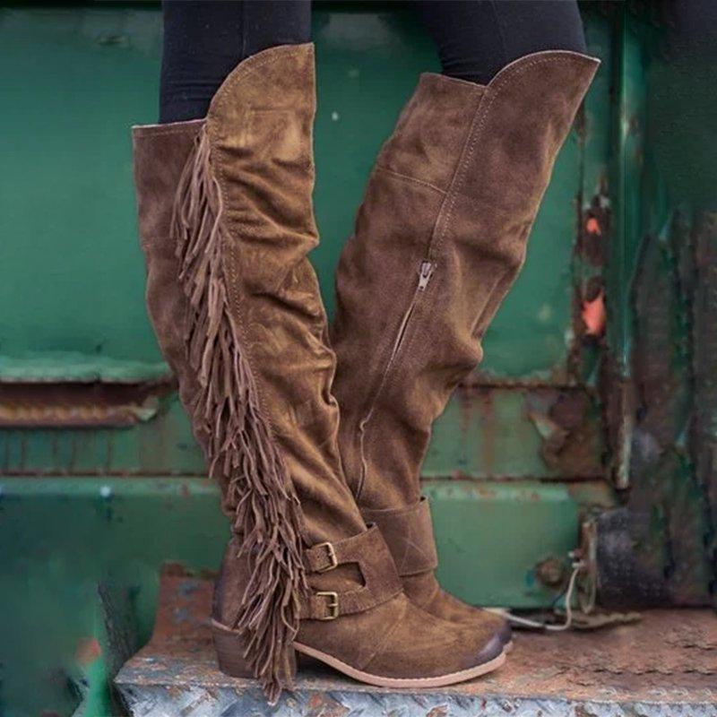 Low Heel Suede Winter Tassel Boots