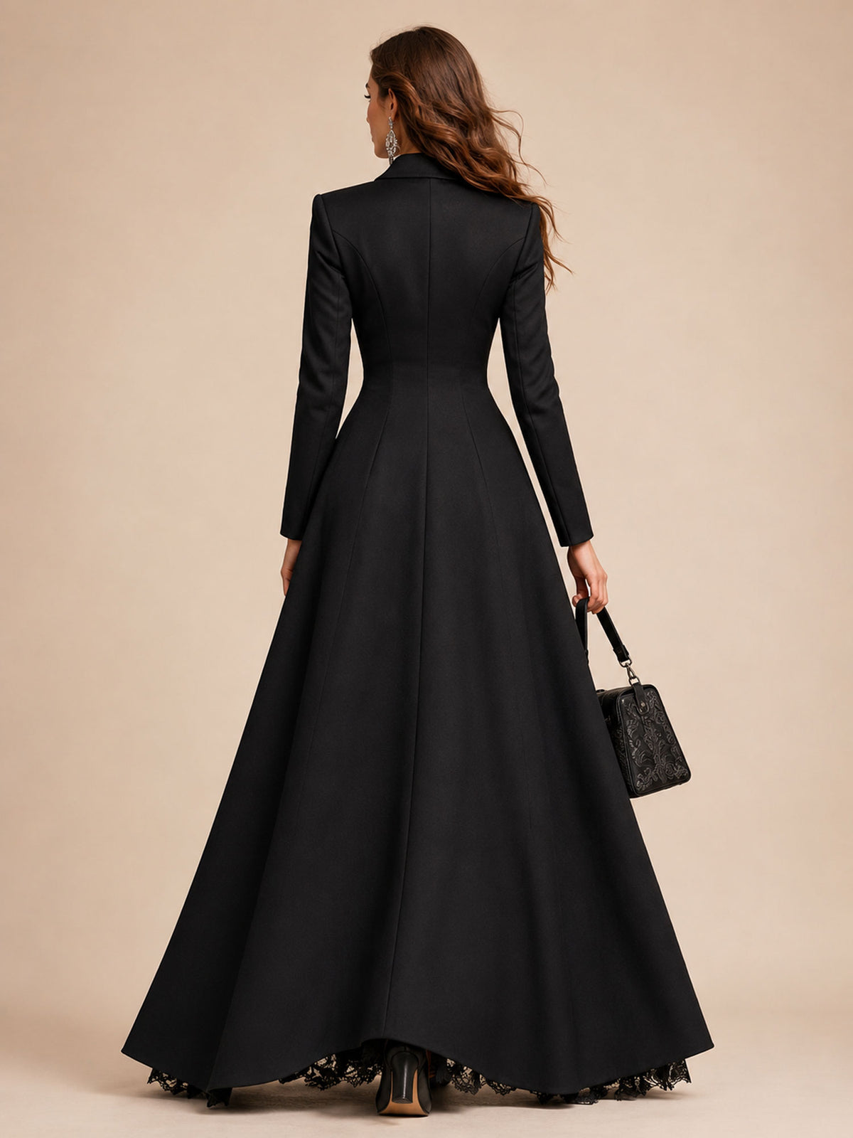 Perfect For A Western Gala — 2026 Black Slim-Fit Blazer And Lace Sheer Maxi Set(No Belt)