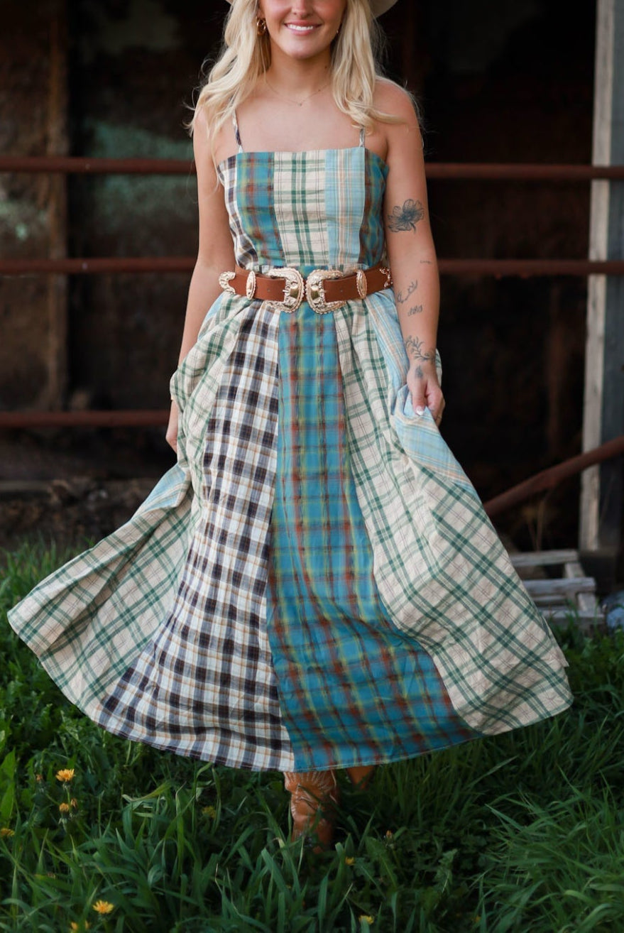 Sagebrush Plaid Maxi Dress - Mint