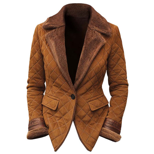 Women's Vintage Brown Quilted Suede Western Cowgirl Fleece Jacket