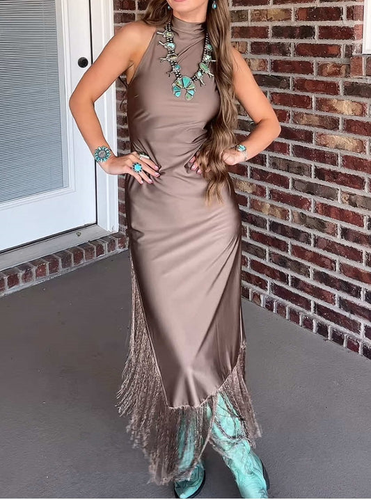 Women's Elegant Tassels Maxi Dress