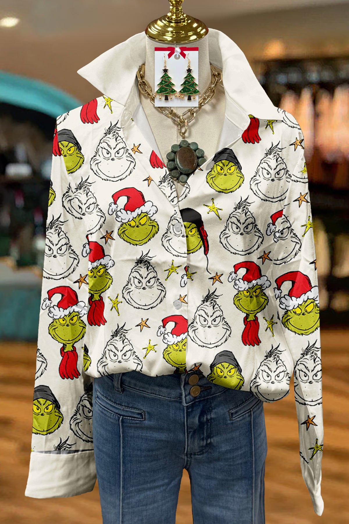 Vintage Christmas Grinch Print Shirt