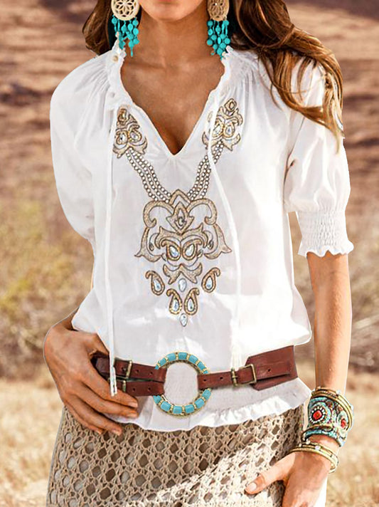 Plain Boho V Neck Regular Fit Shirt