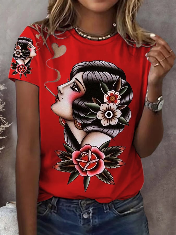 Women's Retro Western Print Casual T-Shirt