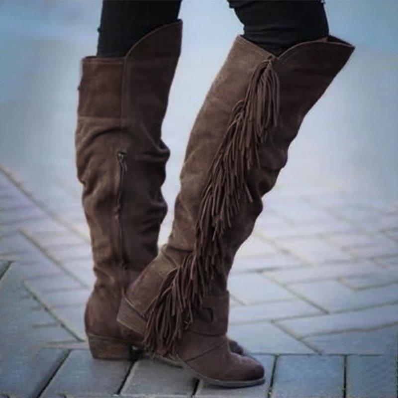 Low Heel Suede Winter Tassel Boots