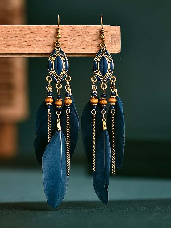 Vintage tassel feather earrings