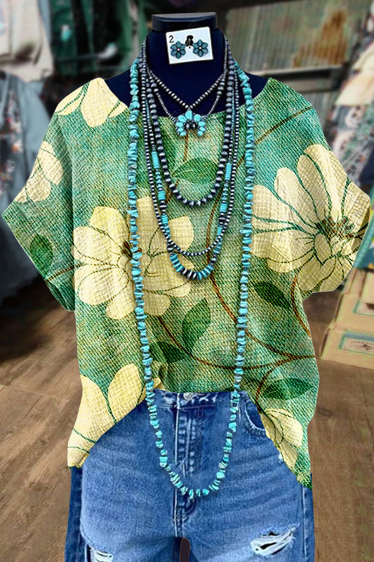 Elegant Floral Print Dolman Sleeve Top