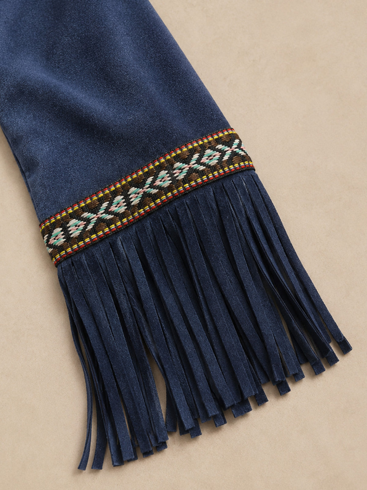 Perfect for a Western-inspired evening event — Women's Embroidered Lapel Deep V-Neck Button-Down Tassel Suede Maxi Dresses