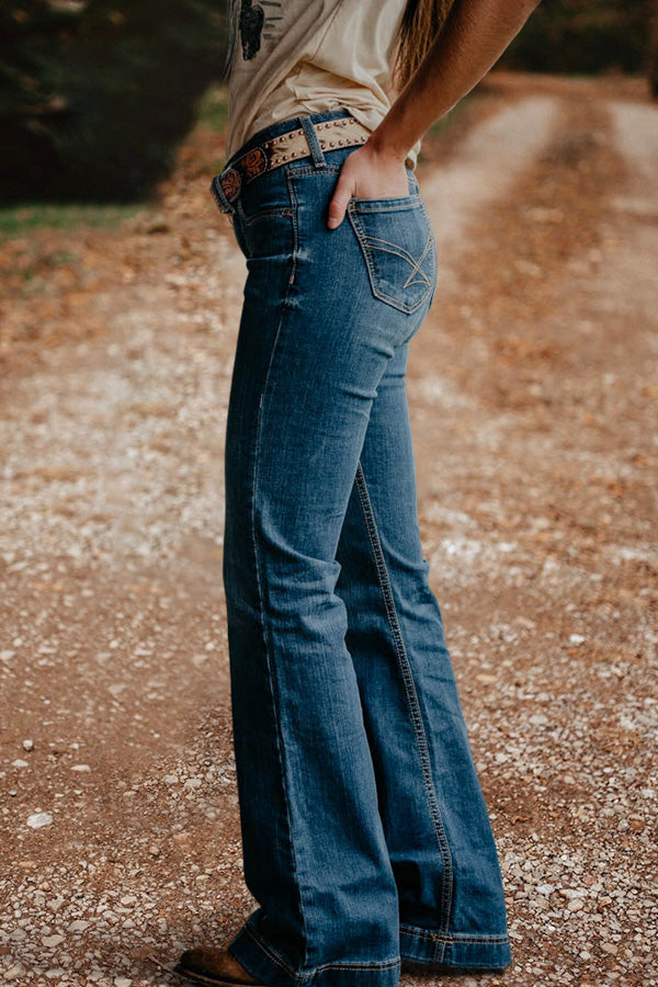 Vintage Washed High-Waisted Straight-Leg Jeans