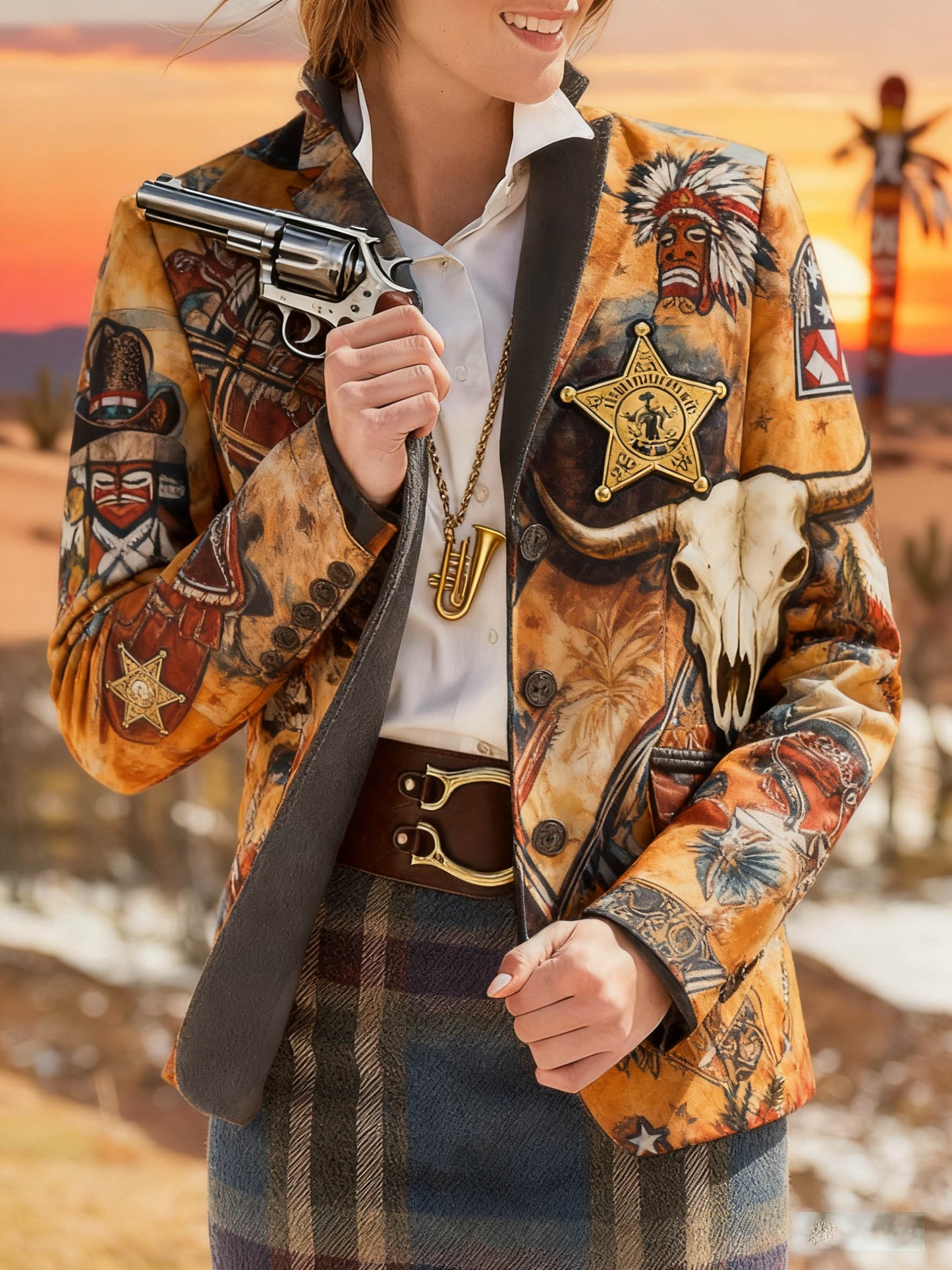 Women's Old West Print Slim Fit Suit Jacket