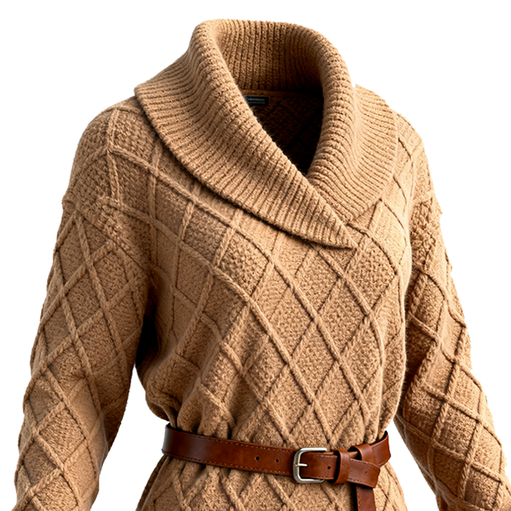Women's Vintage Camel Cable Knit Sweater Dress
