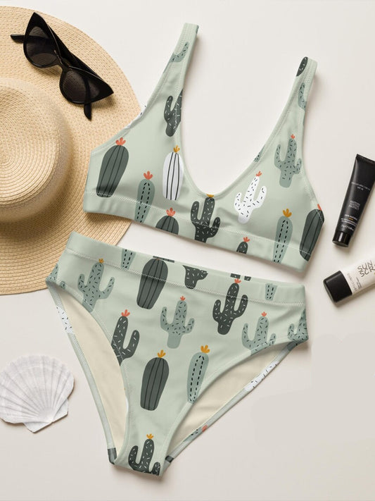 Cartoon Cactus High Waist Bikini