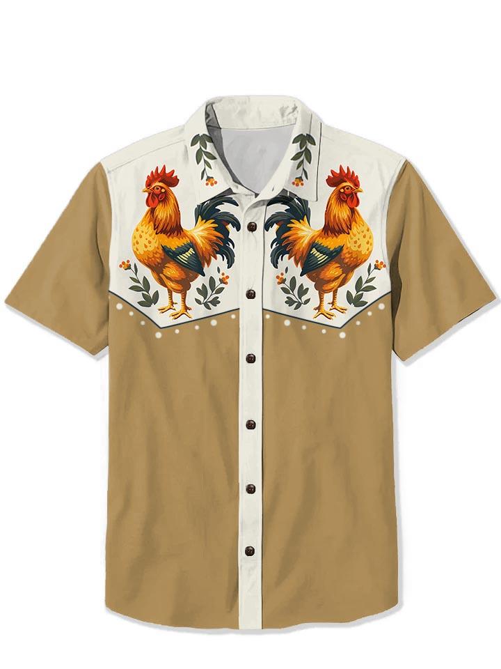 Unisex Vintage Cute Chicken with Animal Designs Print Casual 100% Cotton Shirt