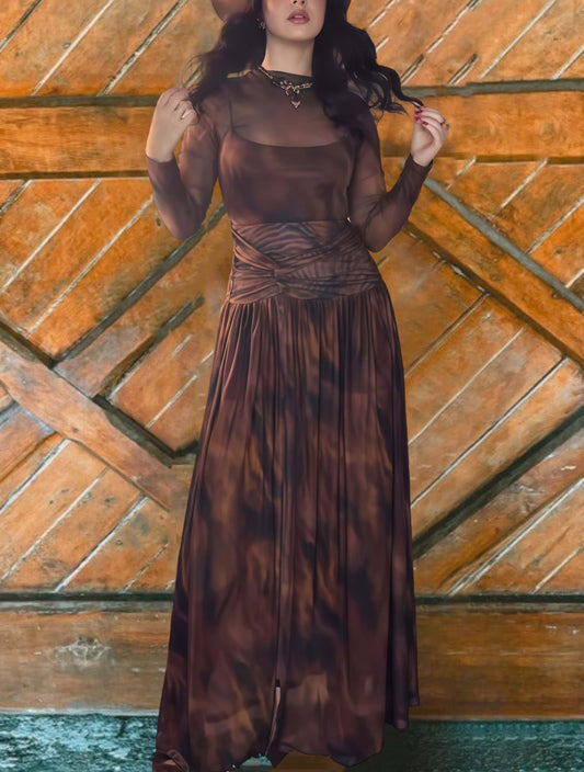 Boho Mesh Long Sleeve Maxi Dress