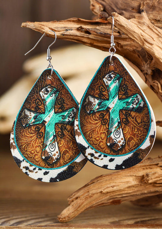 Cow Cross PU Leather Earrings