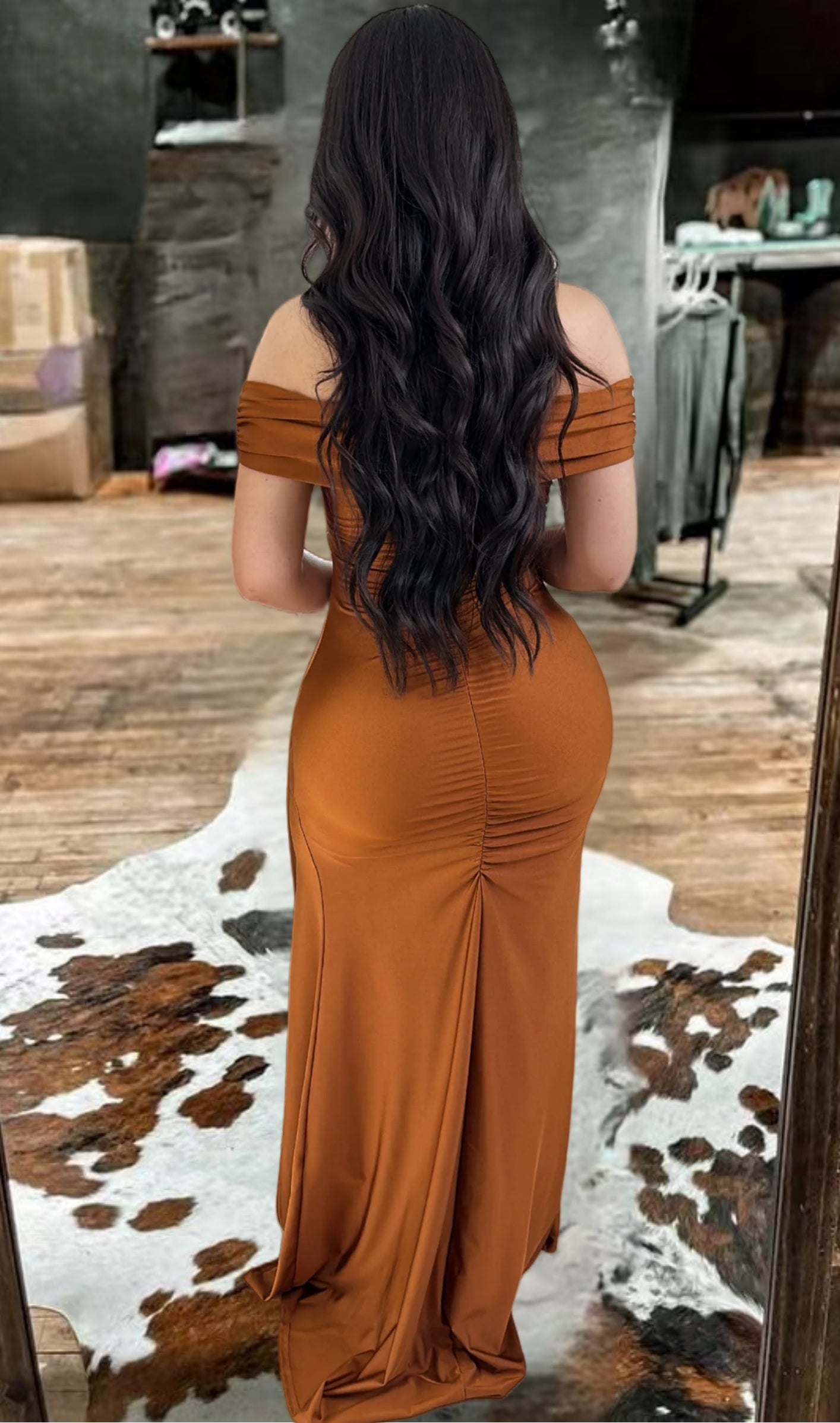 Off-Shoulder Ruched Evening Maxi Dress