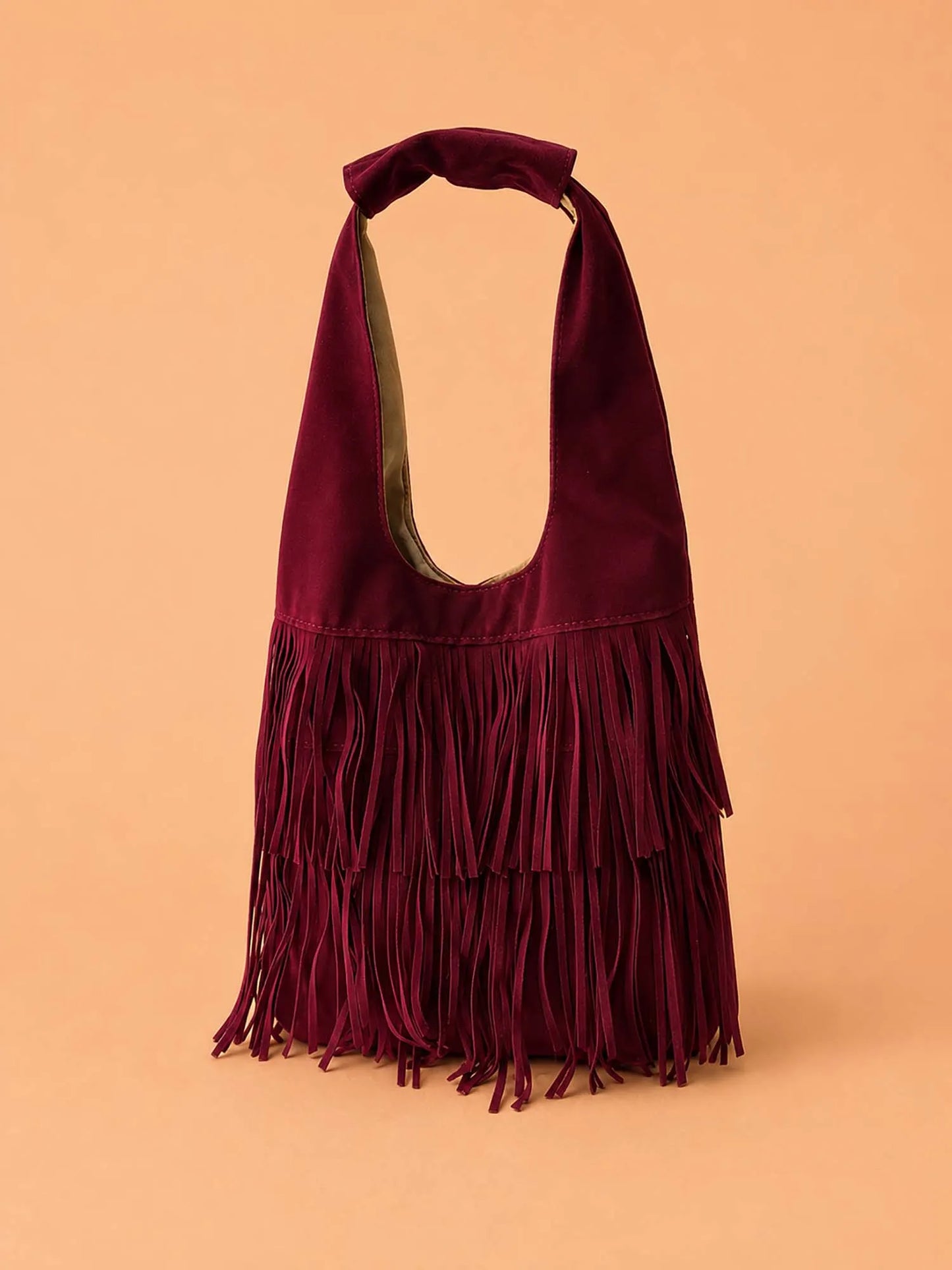 Boho Fringe Faux Suede Hobo Bag