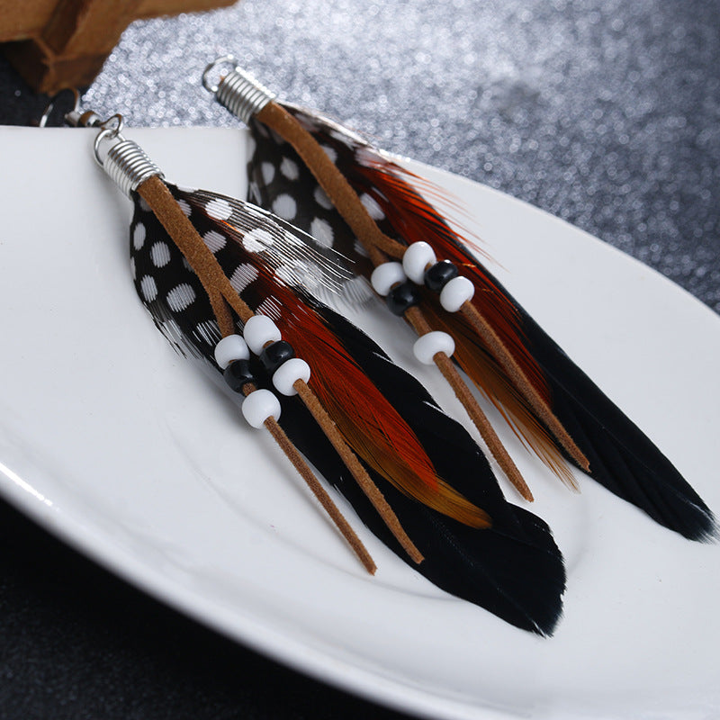 Boho Colorful Feather Beaded Tassel Earrings | Ethnic Style Unique Design Earrings